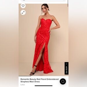 Lulus Romantic Beauty Red Floral Embroidered Strapless Maxi Dress